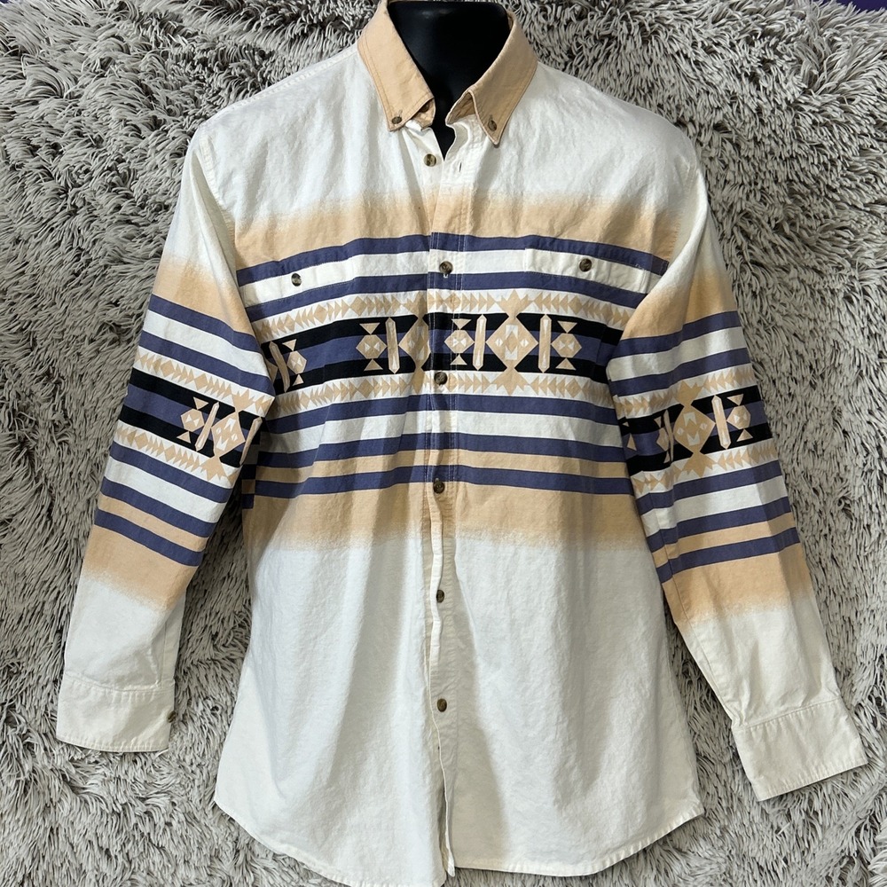 90's Express Rider Button Long Sleeve Shirt South Western‎ Aztec Rodeo Cowboy L